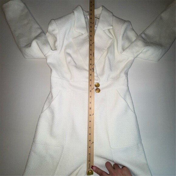 FEHAUTE Jumpsuit Womens Size 4 White Tweed Wide-Leg Pockets Quiet Luxury - Picture 11 of 16